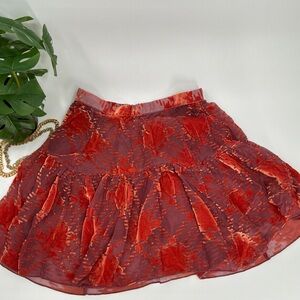 Vera burnout velvet flippy skirt orange and burgundy
